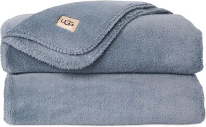 UGG Whitecap Plush Throw Blanket Fleece Lightweight Soft Cozy Throw for Couch or Bed Luxury Home Decor for Living Room Machine Washable Hypoallergenic Flannel Blankets, 50-inch x 70-inch, Denim Blue