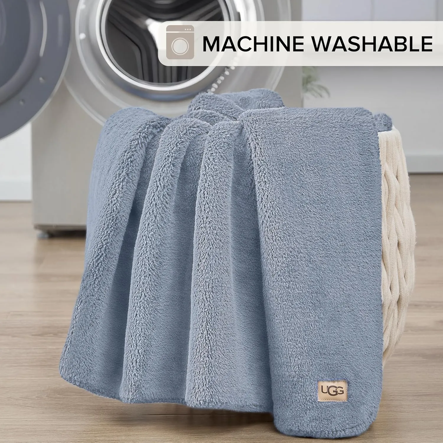 UGG Whitecap Plush Throw Blanket Fleece Lightweight Soft Cozy Throw for Couch or Bed Luxury Home Decor for Living Room Machine Washable Hypoallergenic Flannel Blankets, 50-inch x 70-inch, Denim Blue