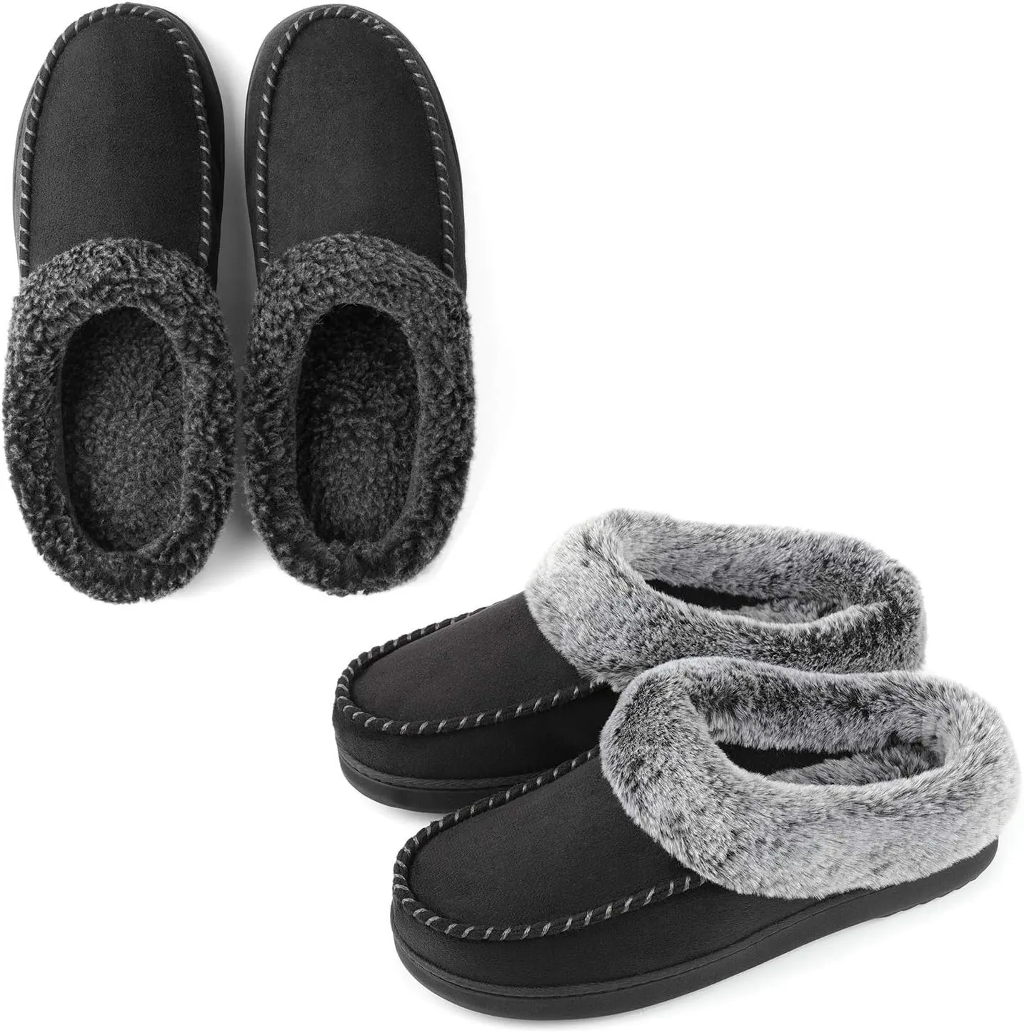 ULTRAIDEAS Couples Suede Moccasin Memory Foam Slippers(Men Size 13-14/ Women Size 9-10)