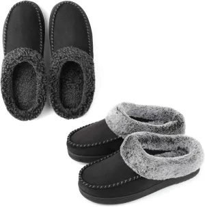 ULTRAIDEAS Couples Suede Moccasin Memory Foam Slippers(Men Size 13-14/ Women Size 9-10)