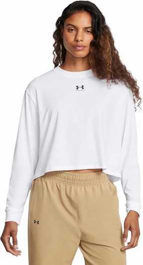 Under Armour Women's Standard Rival Boxy Long Sleeve, White/Black