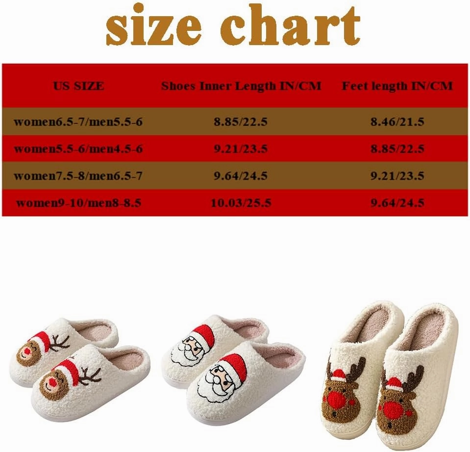 Unisex Xmas Elk Shoes Santa Reindeer Cute Cartoon Christmas Tree Memory Foam Soft Plush House Slippers Indoor/Outdoor