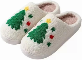 Unisex Xmas Elk Shoes Santa Reindeer Cute Strawberry Cartoon Christmas Tree Pink Bow Memory Foam Soft Plush House Slippers Indoor/Outdoor