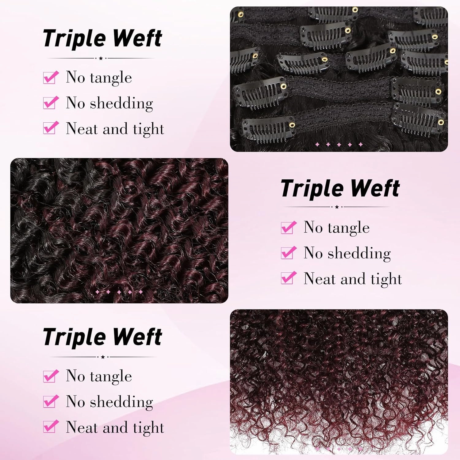Urbeauty 1B/99J Clip in Hair Extensions - Curly Real Human Hair for Black Women, Burgundy Kinky Curly (12 Inch)