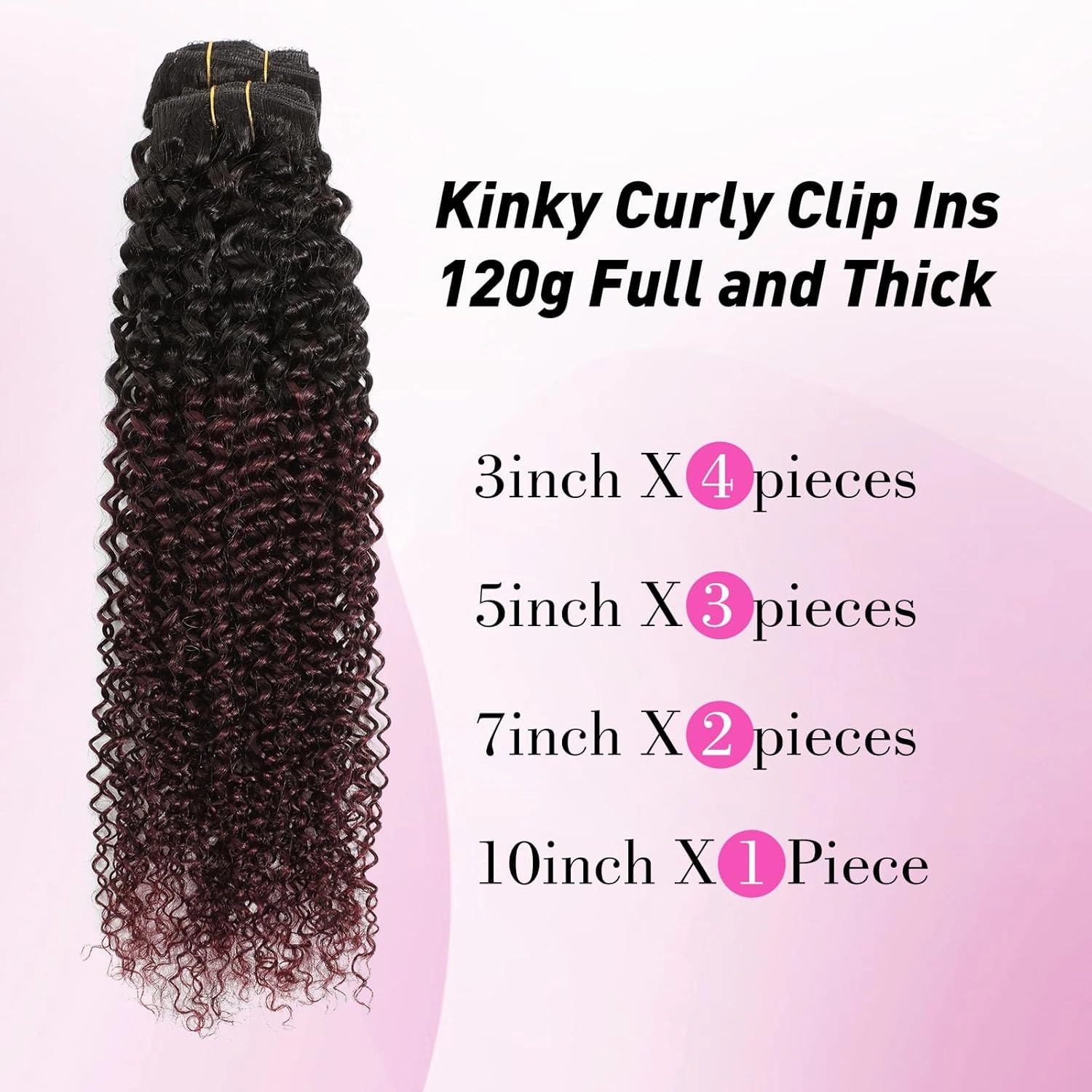 Urbeauty 1B/99J Clip in Hair Extensions - Curly Real Human Hair for Black Women, Burgundy Kinky Curly (12 Inch)