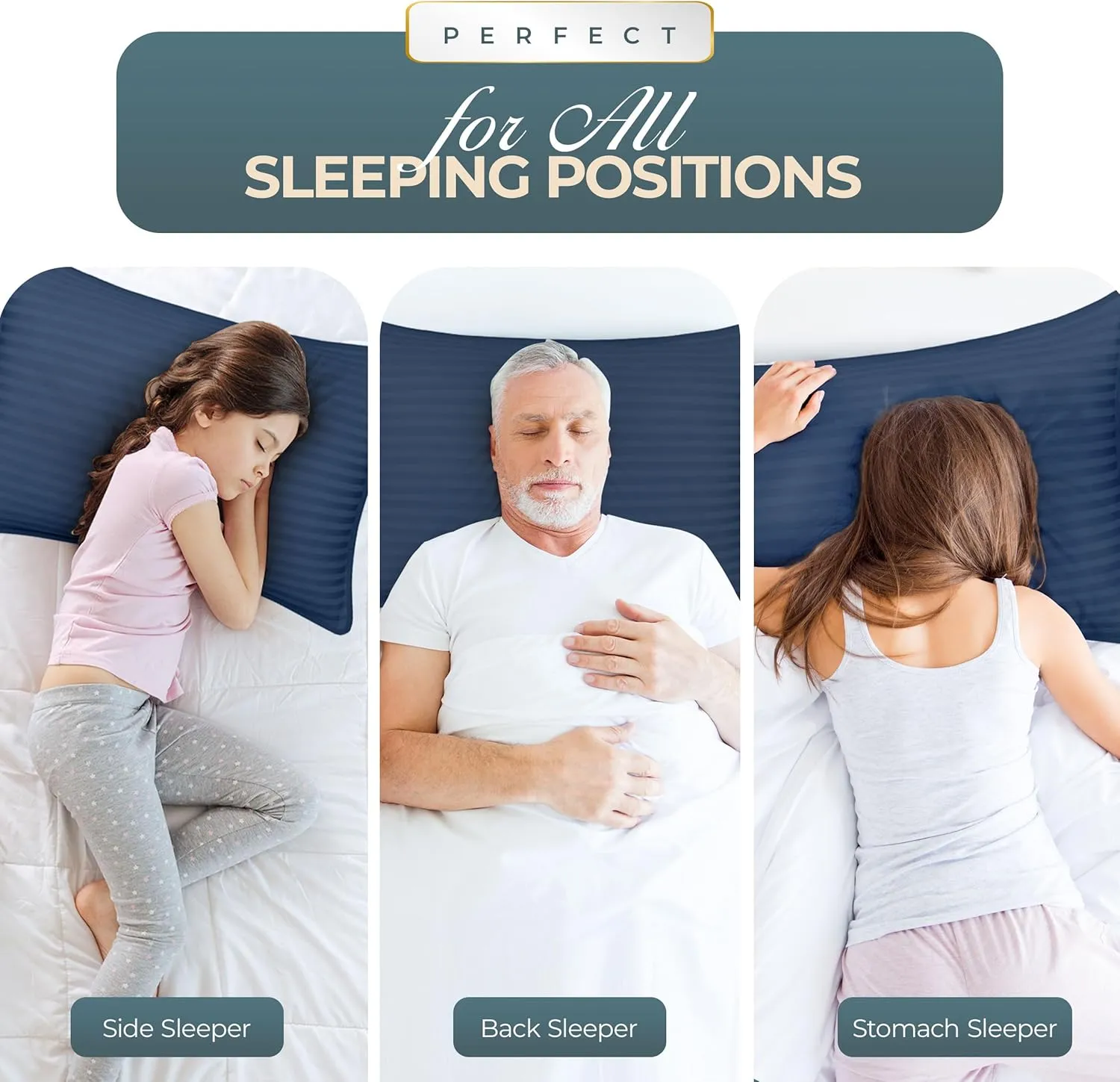 Utopia Bedding Bed Pillows for Sleeping Standard Size (Navy), Set of 2, Cooling Hotel Quality, for Back, Stomach or Side Sleepers