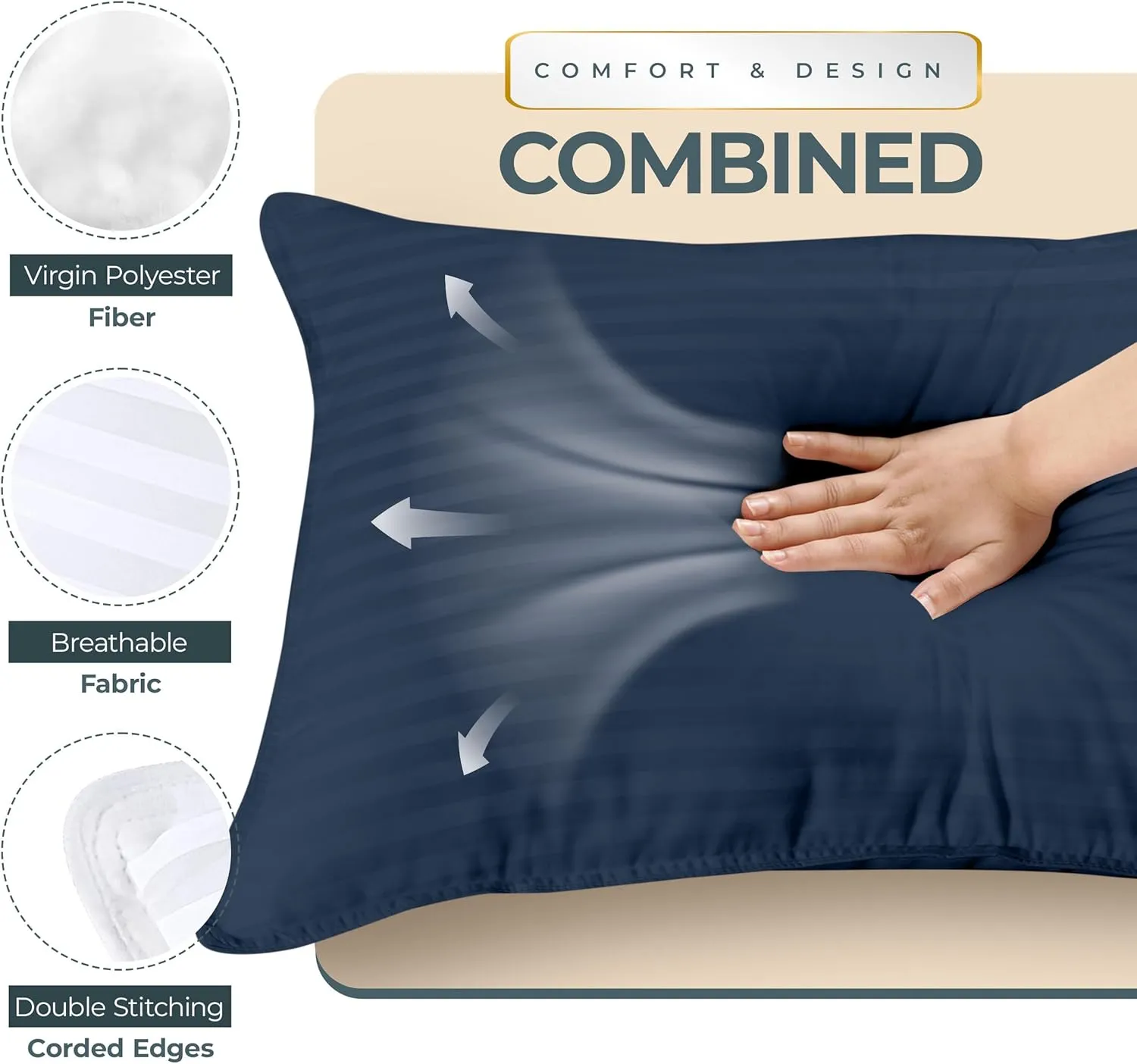 Utopia Bedding Bed Pillows for Sleeping Standard Size (Navy), Set of 2, Cooling Hotel Quality, for Back, Stomach or Side Sleepers