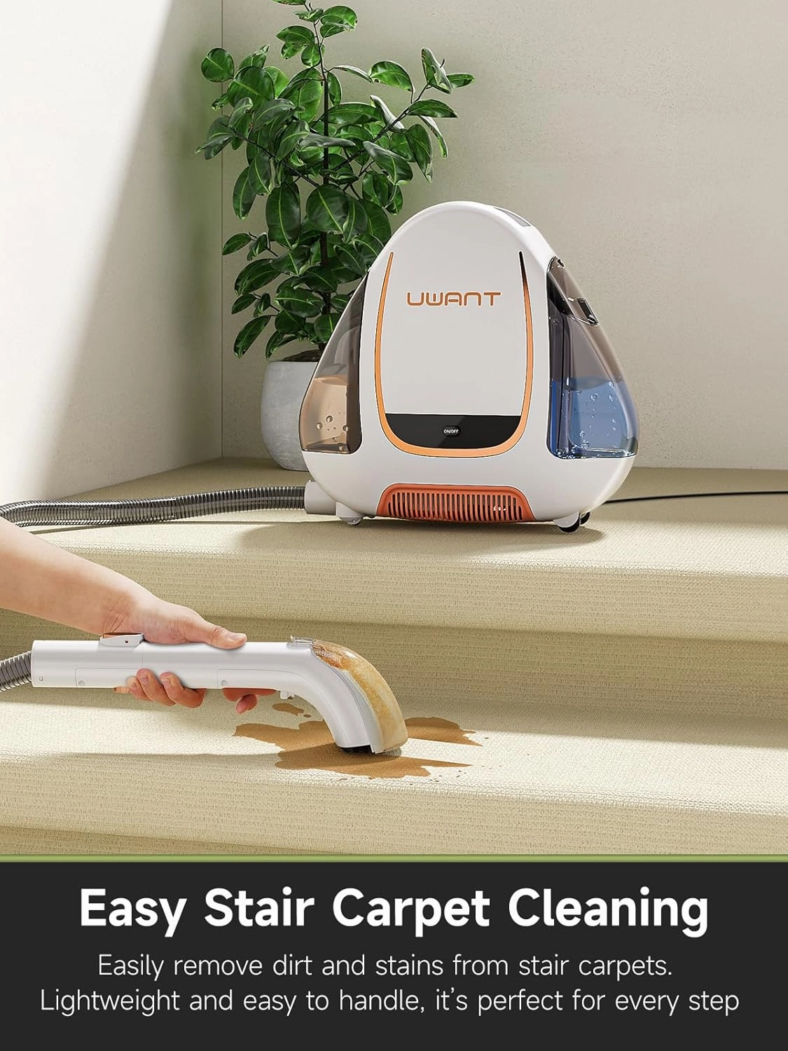 uwant Portable Carpet & Upholstery Cleaner Machine, 15Kpa Powerful Suction Small Handheld Cleaner, Carpet Shampooer for Rug, Couch, Furniture, Pet Stains, Car, Auto Detailer (White)