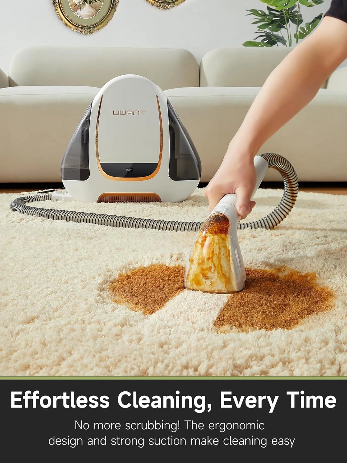 uwant Portable Carpet & Upholstery Cleaner Machine, 15Kpa Powerful Suction Small Handheld Cleaner, Carpet Shampooer for Rug, Couch, Furniture, Pet Stains, Car, Auto Detailer (White)