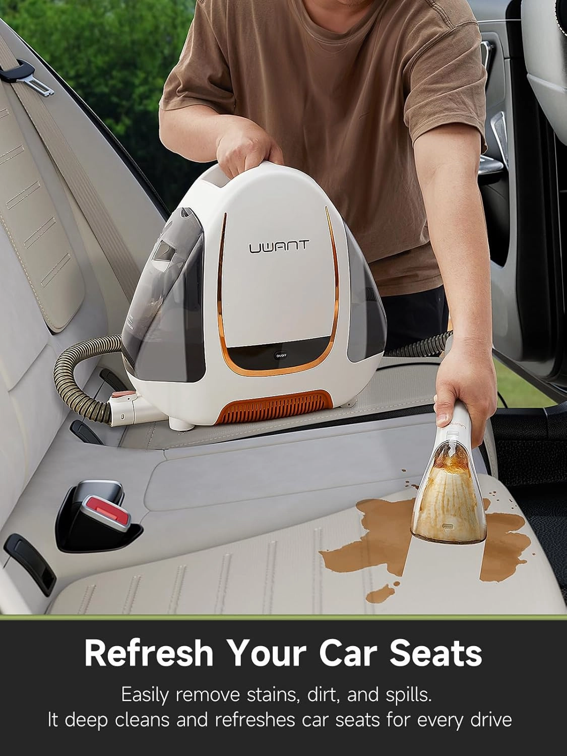 uwant Portable Carpet & Upholstery Cleaner Machine, 15Kpa Powerful Suction Small Handheld Cleaner, Carpet Shampooer for Rug, Couch, Furniture, Pet Stains, Car, Auto Detailer (White)