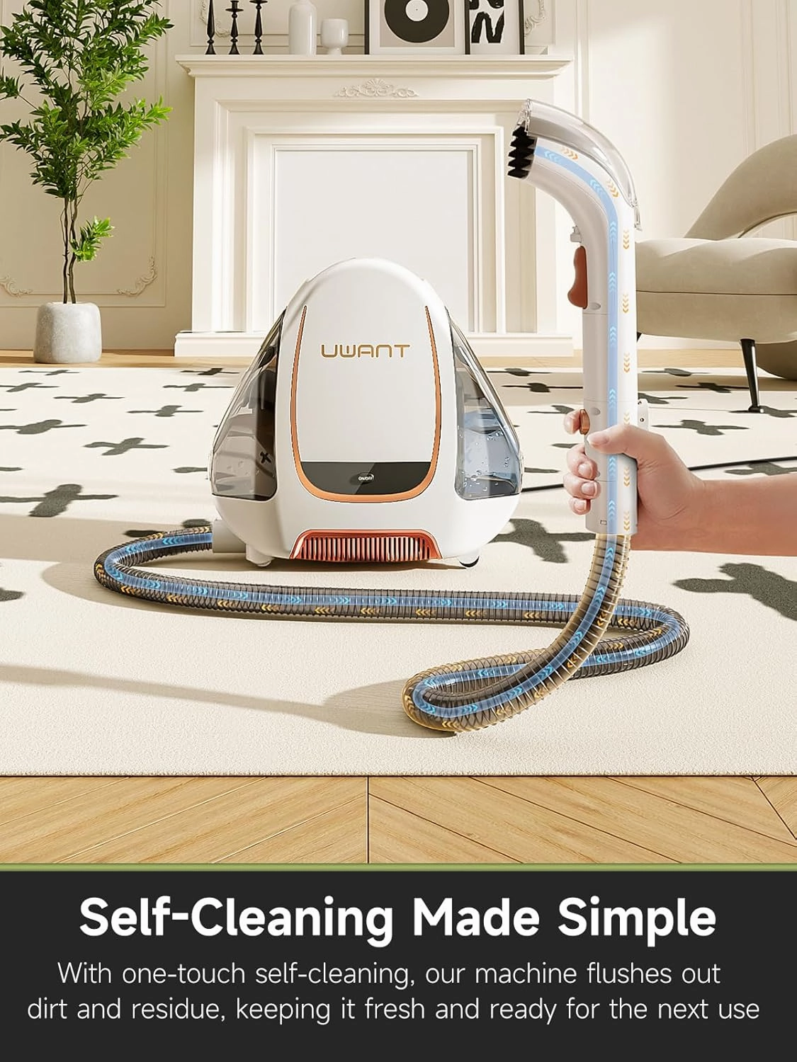uwant Portable Carpet & Upholstery Cleaner Machine, 15Kpa Powerful Suction Small Handheld Cleaner, Carpet Shampooer for Rug, Couch, Furniture, Pet Stains, Car, Auto Detailer (White)