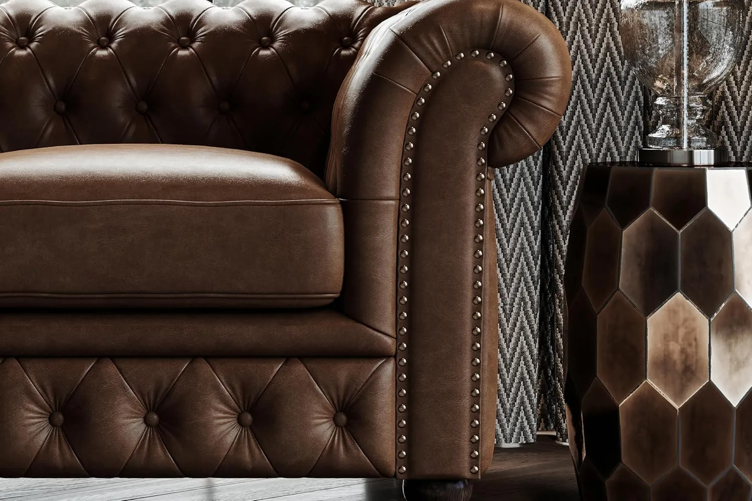Valencia Parma Chesterfield Chair 45" | Premium Full-Aniline Leather | Timeless Classic Design, Lipari