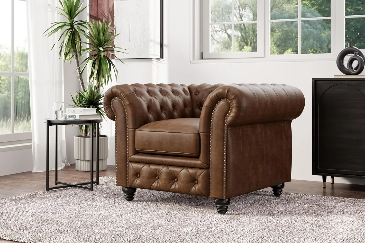 Valencia Parma Chesterfield Chair 45" | Premium Full-Aniline Leather | Timeless Classic Design, Lipari
