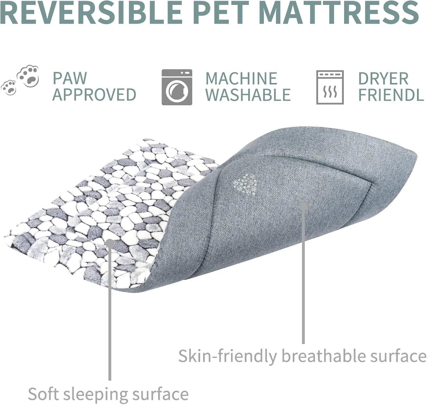 VANKEAN Dog Crate Pad Bed Mat Reversible (Warm& Cool), Soft Pet Sleeping Mat Dog Bed for Crate Suitable for Small to XX-Large Dogs and Cats, Machine Washable Crate Beds, Grey Stone Pattern