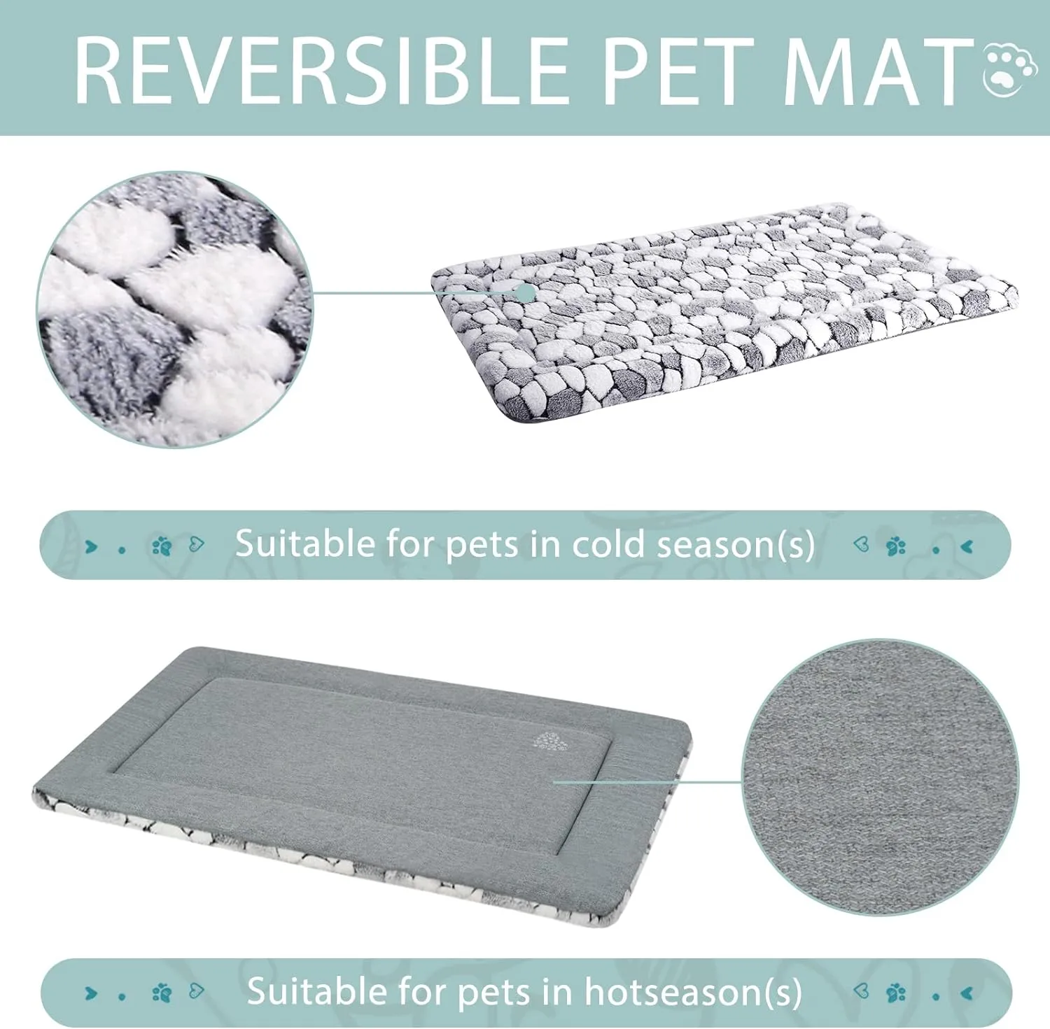 VANKEAN Dog Crate Pad Bed Mat Reversible (Warm& Cool), Soft Pet Sleeping Mat Dog Bed for Crate Suitable for Small to XX-Large Dogs and Cats, Machine Washable Crate Beds, Grey Stone Pattern