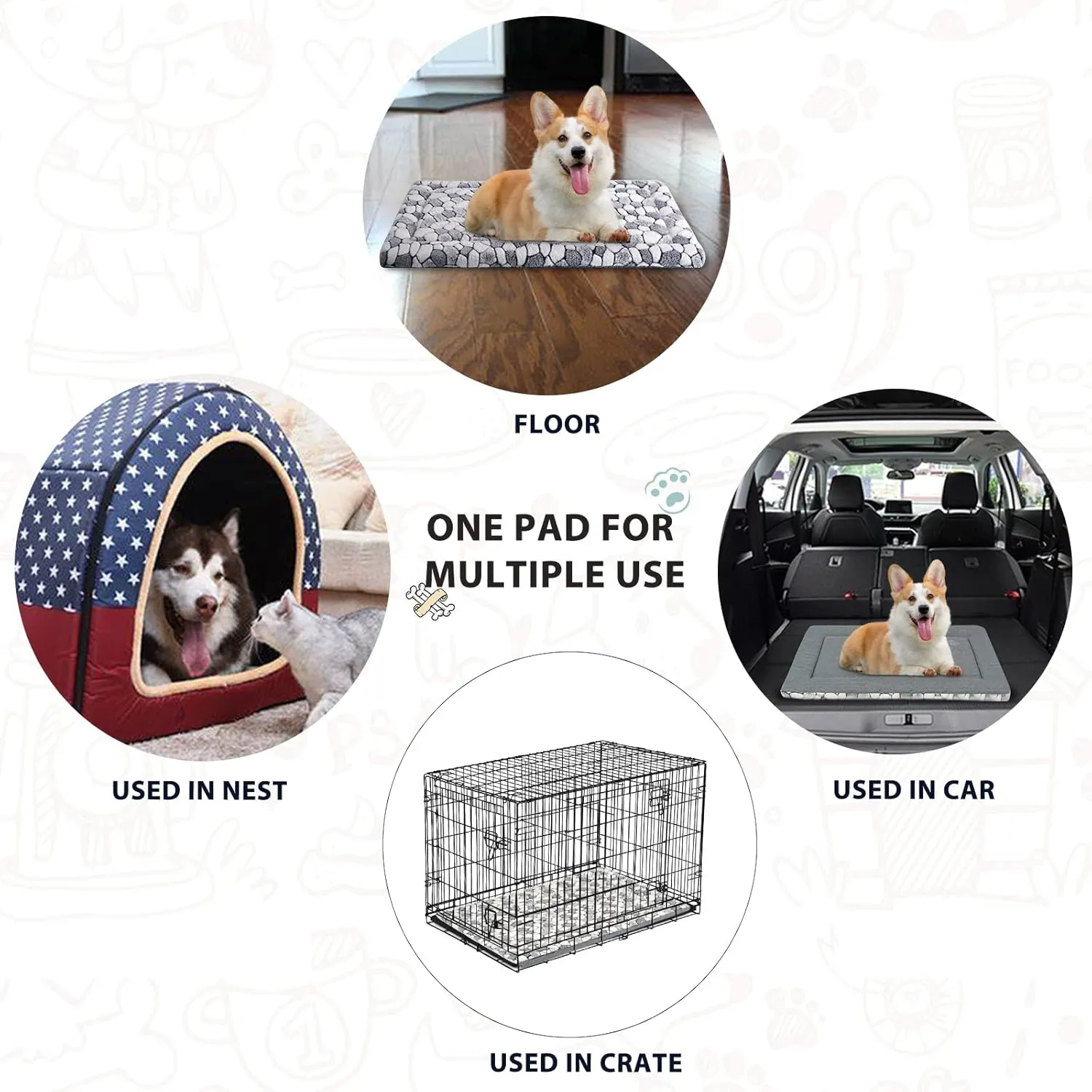 VANKEAN Dog Crate Pad Bed Mat Reversible (Warm& Cool), Soft Pet Sleeping Mat Dog Bed for Crate Suitable for Small to XX-Large Dogs and Cats, Machine Washable Crate Beds, Grey Stone Pattern