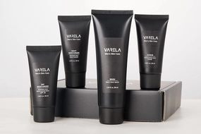 VARELA - Premium Men's 4pc Skin Care Set | Men's Face Scrub | Men's Morning Moisturizer with SPF20 and Men's Evening Moisturizer | Men's Face Cleanser | 1 Month Supply
