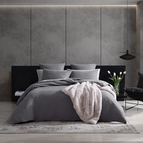 Vera Wang- King Duvet Cover Set, Reversible Cotton Bedding Set with Matching Shams, Designer Home Décor (Textured Pleats Charcoal, King)