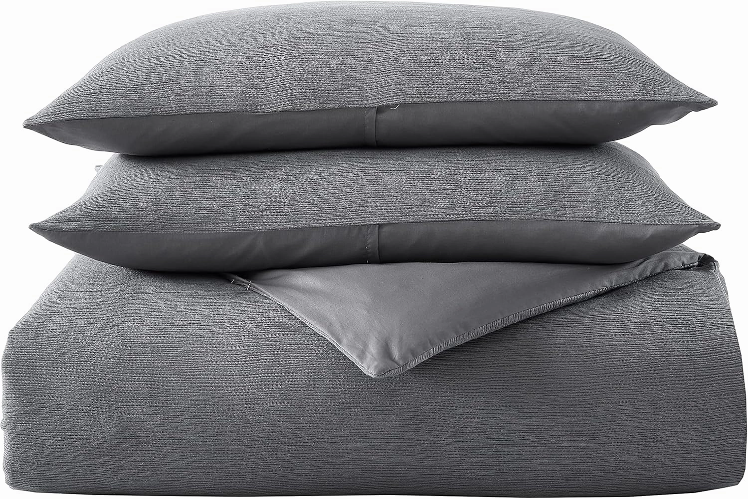 Vera Wang- King Duvet Cover Set, Reversible Cotton Bedding Set with Matching Shams, Designer Home Décor (Textured Pleats Charcoal, King)