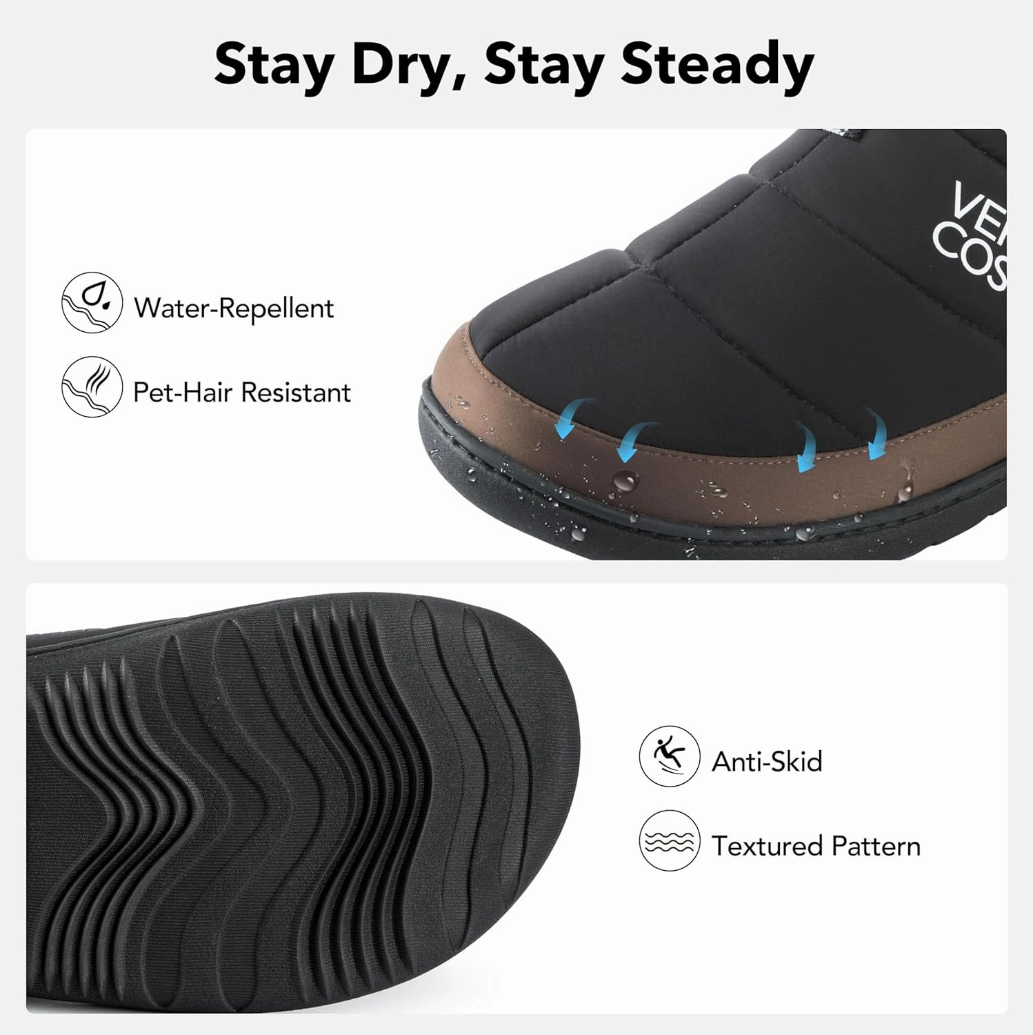 VeraCosy Men's Quilted Closed-back Slippers Comfy Lightweight Memory Foam Camping Style Indoor House Shoes