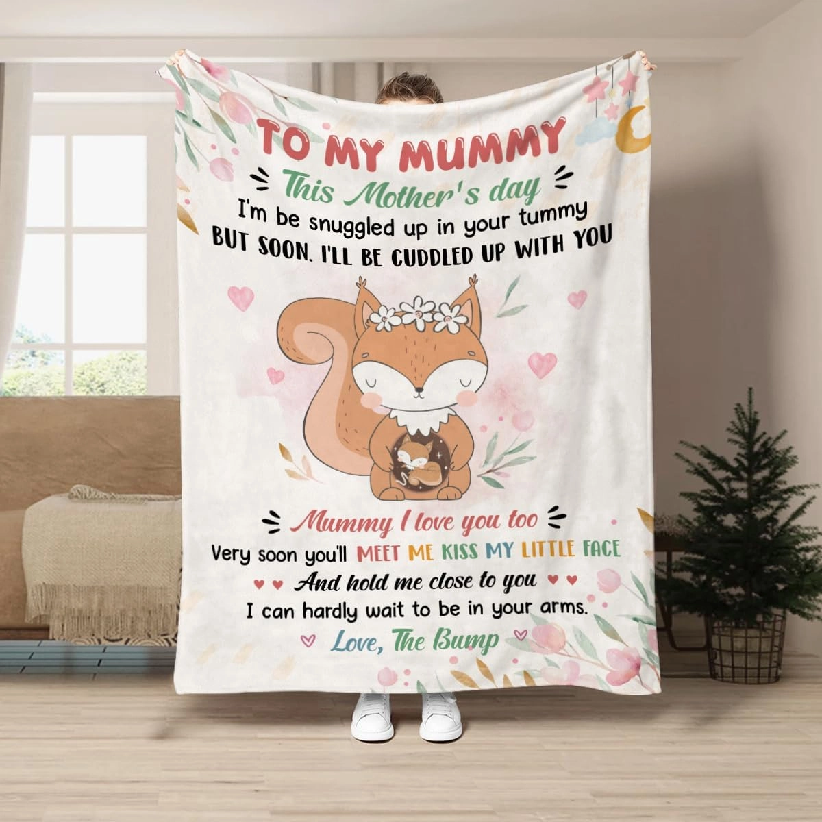 Very Soon You Will Meet Me Kiss My Little Face Fox Pregnant, Personalized Blanket, Gifts for Mom to Be Mother's Day Cozy Warm Blanket Useful Gifts for New Moms