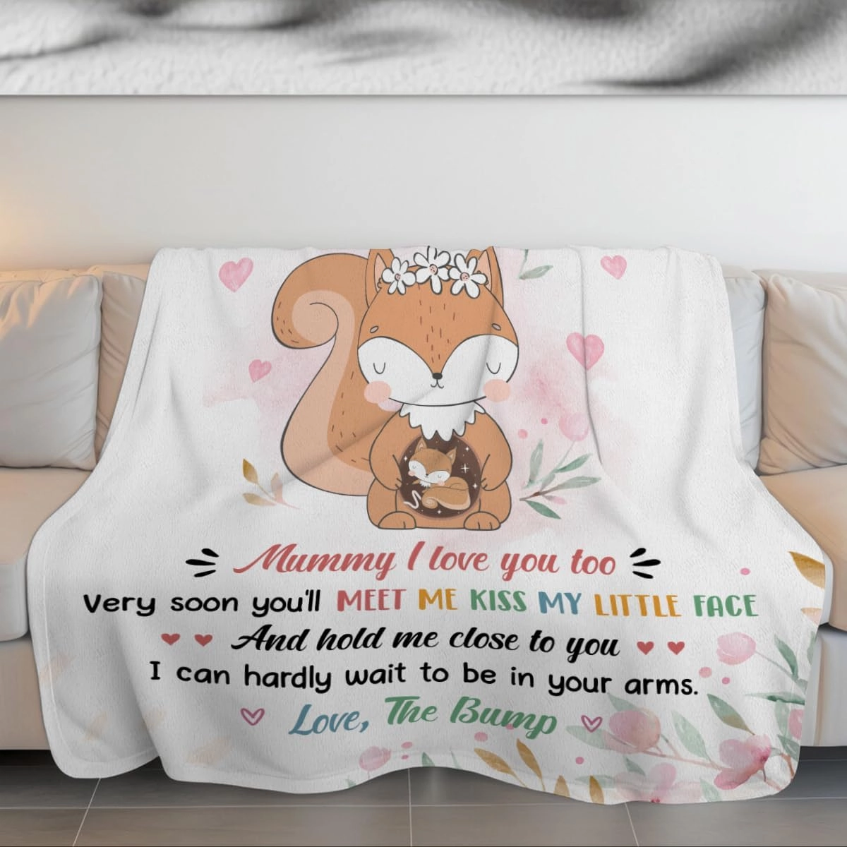 Very Soon You Will Meet Me Kiss My Little Face Fox Pregnant, Personalized Blanket, Gifts for Mom to Be Mother's Day Cozy Warm Blanket Useful Gifts for New Moms