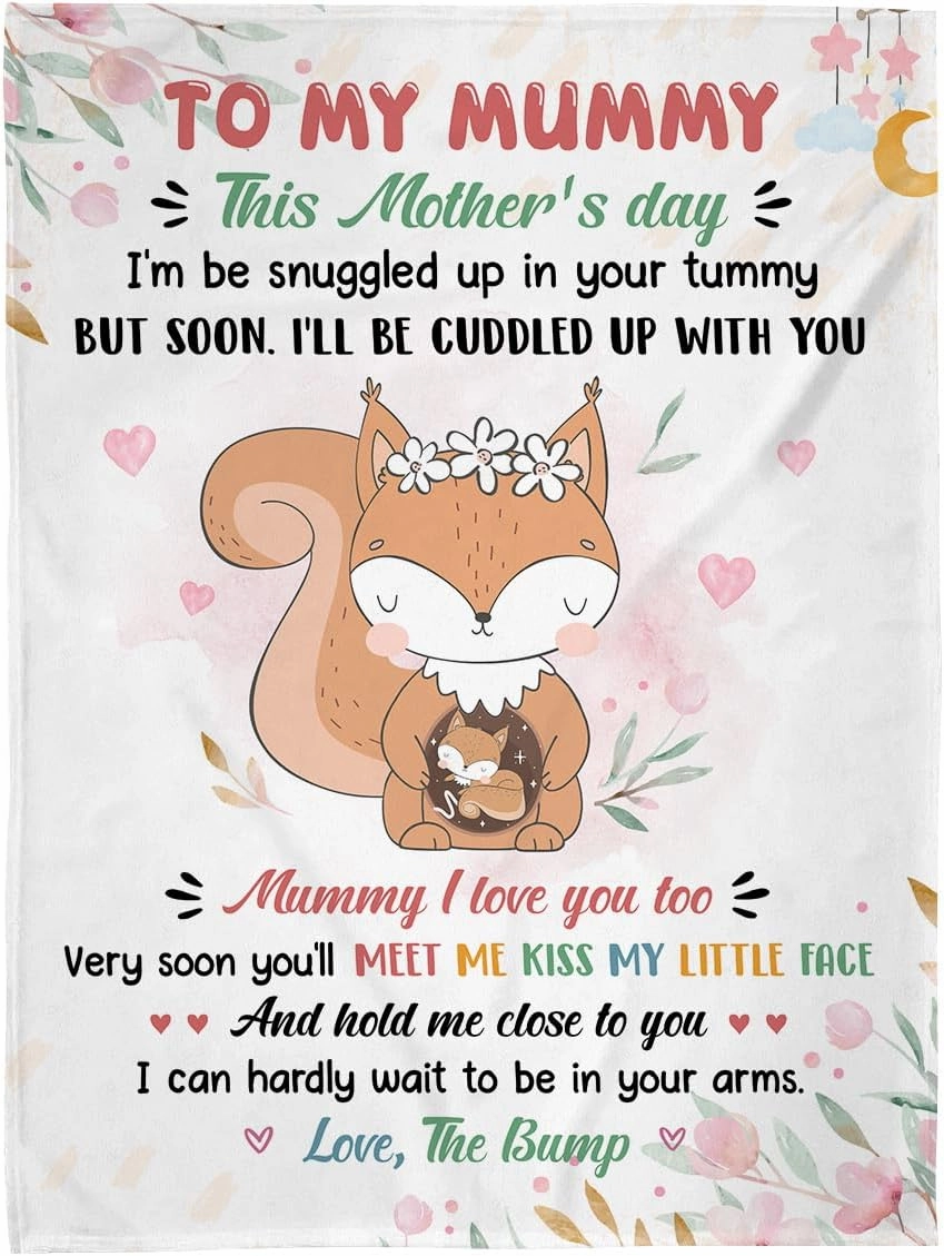 Very Soon You Will Meet Me Kiss My Little Face Fox Pregnant, Personalized Blanket, Gifts for Mom to Be Mother's Day Cozy Warm Blanket Useful Gifts for New Moms