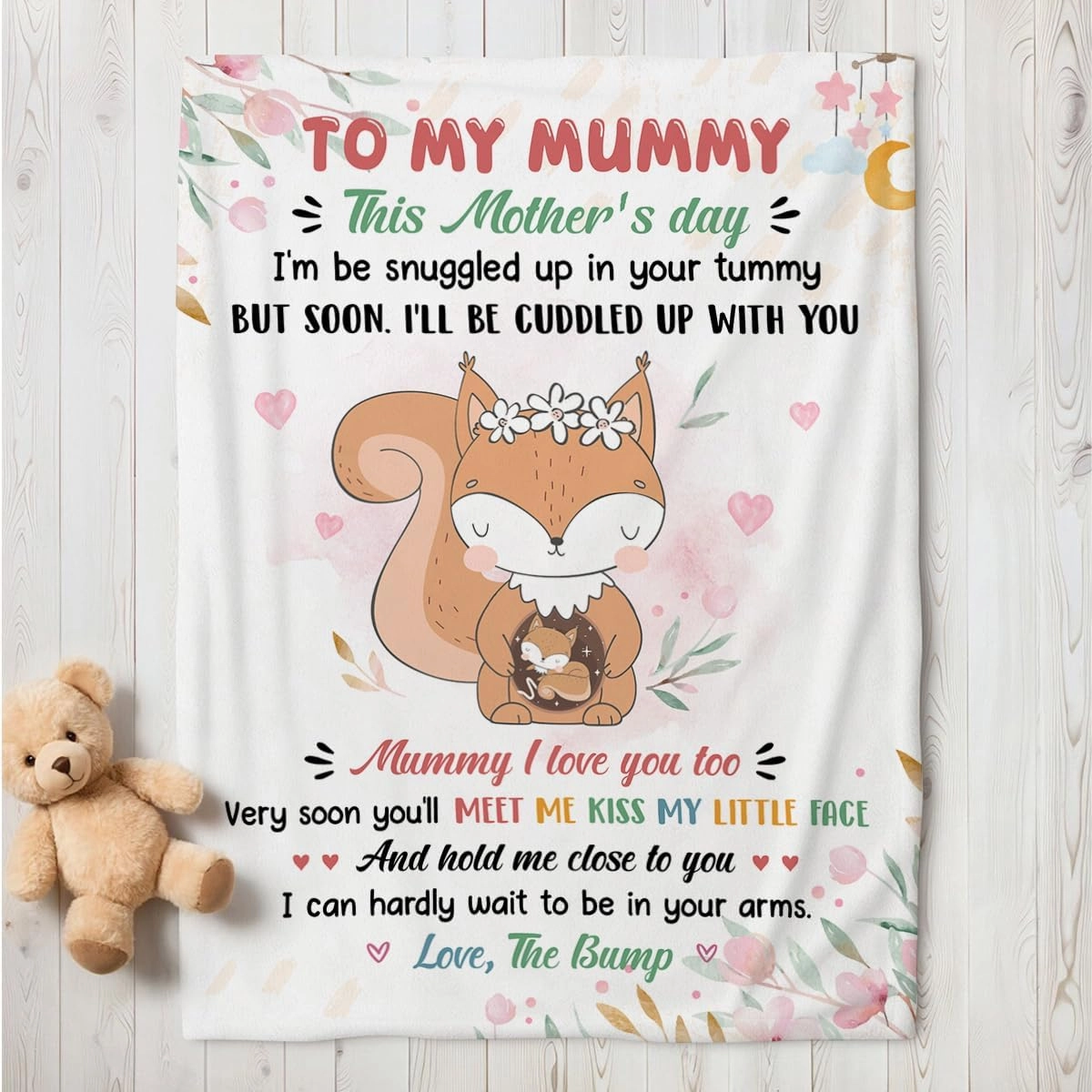 Very Soon You Will Meet Me Kiss My Little Face Fox Pregnant, Personalized Blanket, Gifts for Mom to Be Mother's Day Cozy Warm Blanket Useful Gifts for New Moms
