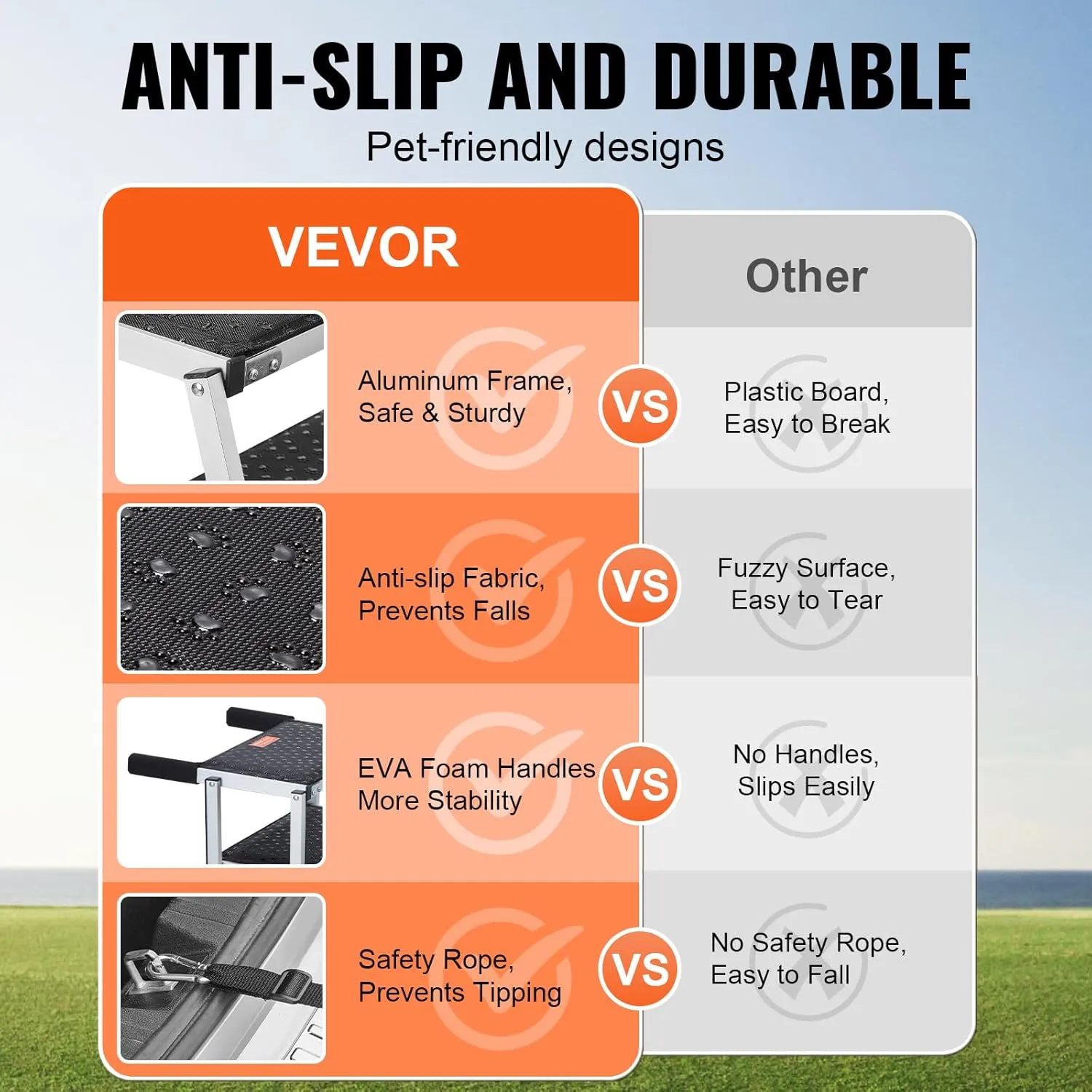 VEVOR 4-Step Dog Car Steps, Folding Dog Ramp with Nonslip Surface, Portable Pet Steps in Aluminum for Car, SUV and Truck, Supports up to 250 lbs