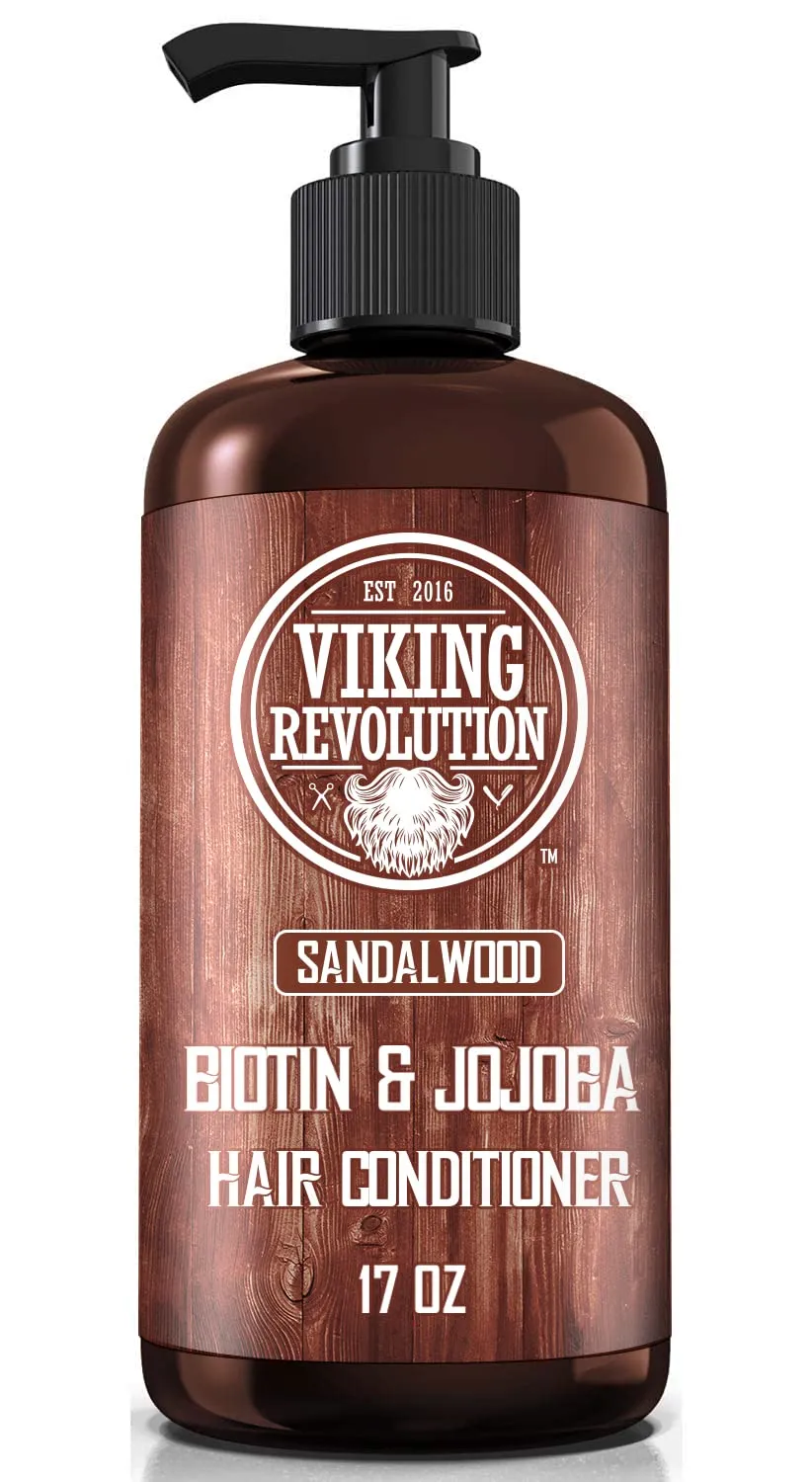 Viking Revolution Sandalwood Shampoo and Conditioner Set with Biotin and Jojoba Oil - Natural Hair Shampoo and Hair Conditioner for Men with Vitamin B5 (17 Oz)