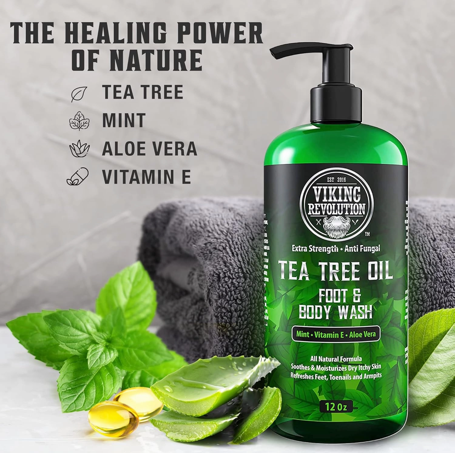 Viking Revolution Skin Cleaning Agent Tea Tree Kit for Men - Tea Tree Oil Set with Body Wash & Balm - Hydrating, Helps Athlete's Foot, Jock Itch, Eczema & Body Odors - Extra Strength, 2 Piece Set