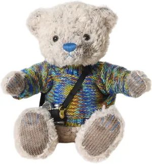 Vintage-Style Teddy Bear, 11 Inches, Multicolor Knitted Sweater, Camera Accessory