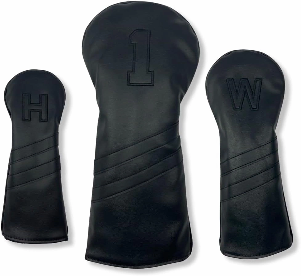 Vintage Golf Club Head Covers – 3 Pack Set – Premium Classic PU Leather – Fits Drivers, Fairway Woods, Hybrids – Durable, Stylish Protection