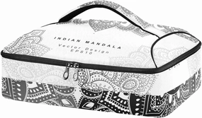 Vintage Tribal Ethnic Mandala Black Indian Floral Ornament Insulated Casserole Dish Carrier Bag 9x13 with Lid, Warmer Portable Tote for Hot or Cold Food Picnic Party Potluck Beach