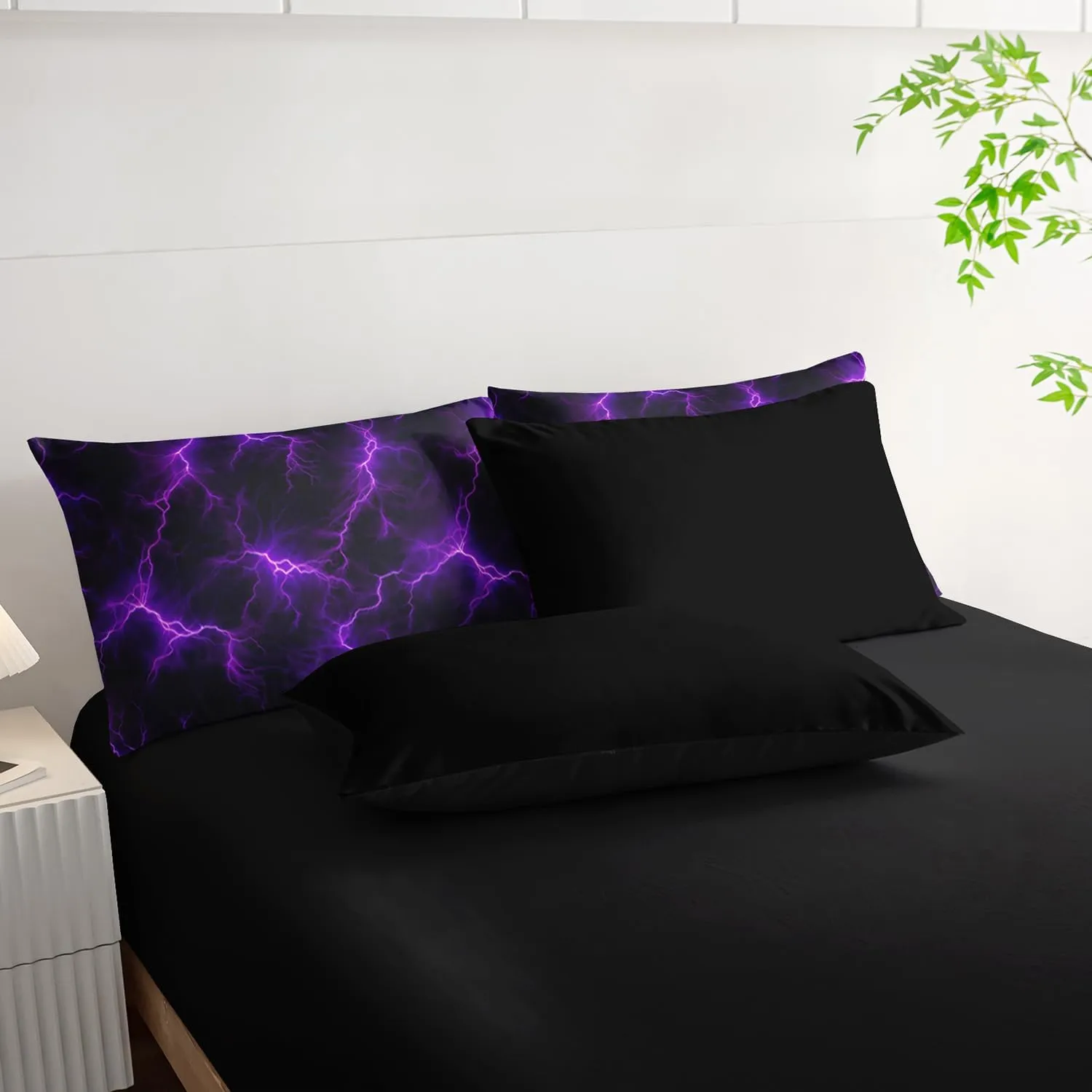 Violet Lightning Comforter Set Full Thunder Bedding Sets 7PCS,LightLight Violet 7 Piece in A BagLight Violet Lightning Bedding Set 7 Piece in A Bag,Bed Sheet Set Violet Lightning Decor