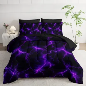 Violet Lightning Comforter Set Full Thunder Bedding Sets 7PCS,LightLight Violet 7 Piece in A BagLight Violet Lightning Bedding Set 7 Piece in A Bag,Bed Sheet Set Violet Lightning Decor