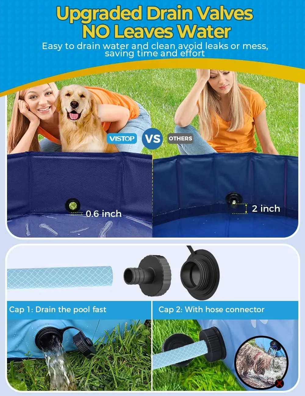 VISTOP Extra Large Foldable Dog Pool XXL, Hard Plastic Shell Portable Swimming Pool for Dogs Cats and Kids Pet Puppy Bathing Tub Collapsible Kiddie Pool (67inch.D x 11.8inch.H, Blue)