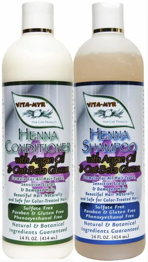 Vitamyr Henna Care Set 16 Oz Natural Shampoo & 16 Oz Natural Conditioner Vibrant Color Care & Nourishment for Gorgeous Tresses