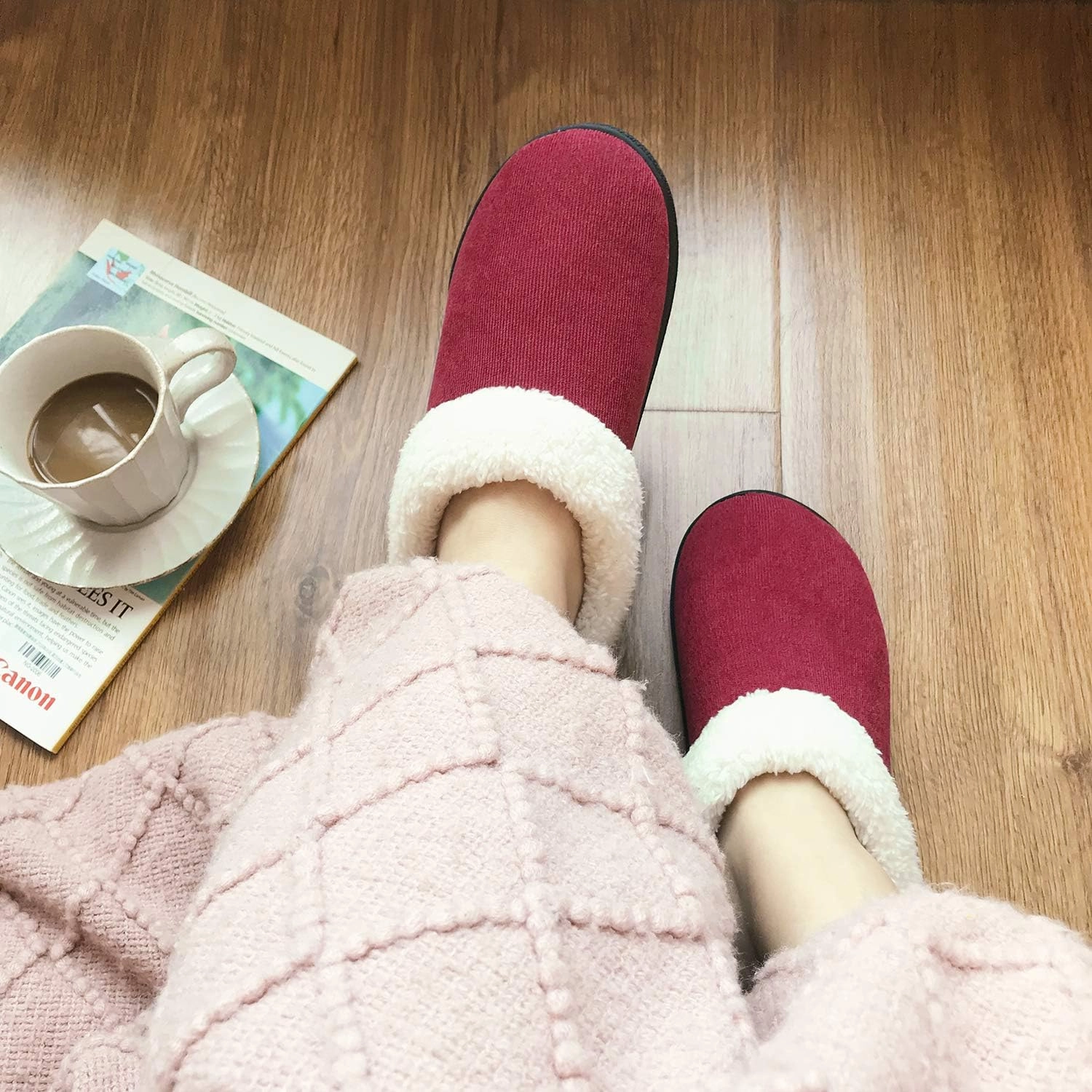 VONMAY Fuzzy House Slippers for Women Memory Foam Slippers with Fleece Collar Indoor Outdoor