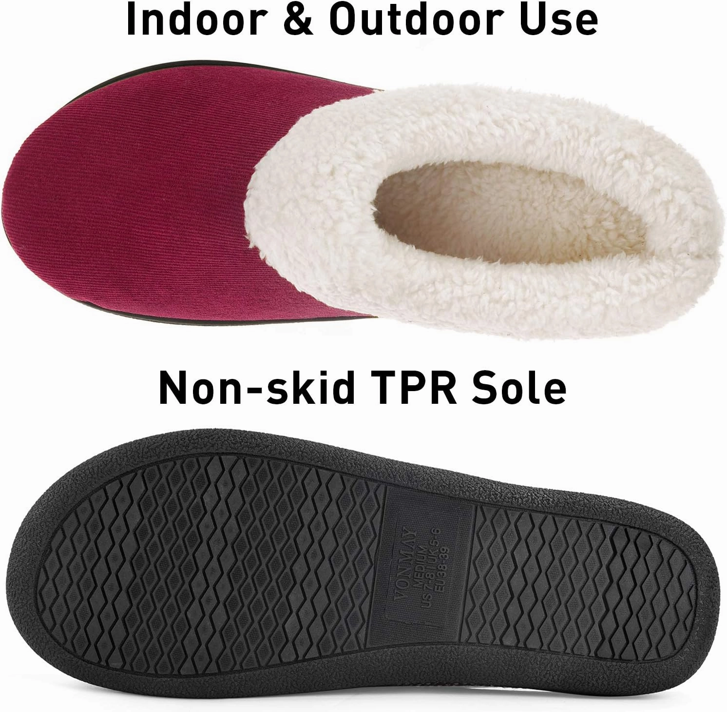 VONMAY Fuzzy House Slippers for Women Memory Foam Slippers with Fleece Collar Indoor Outdoor