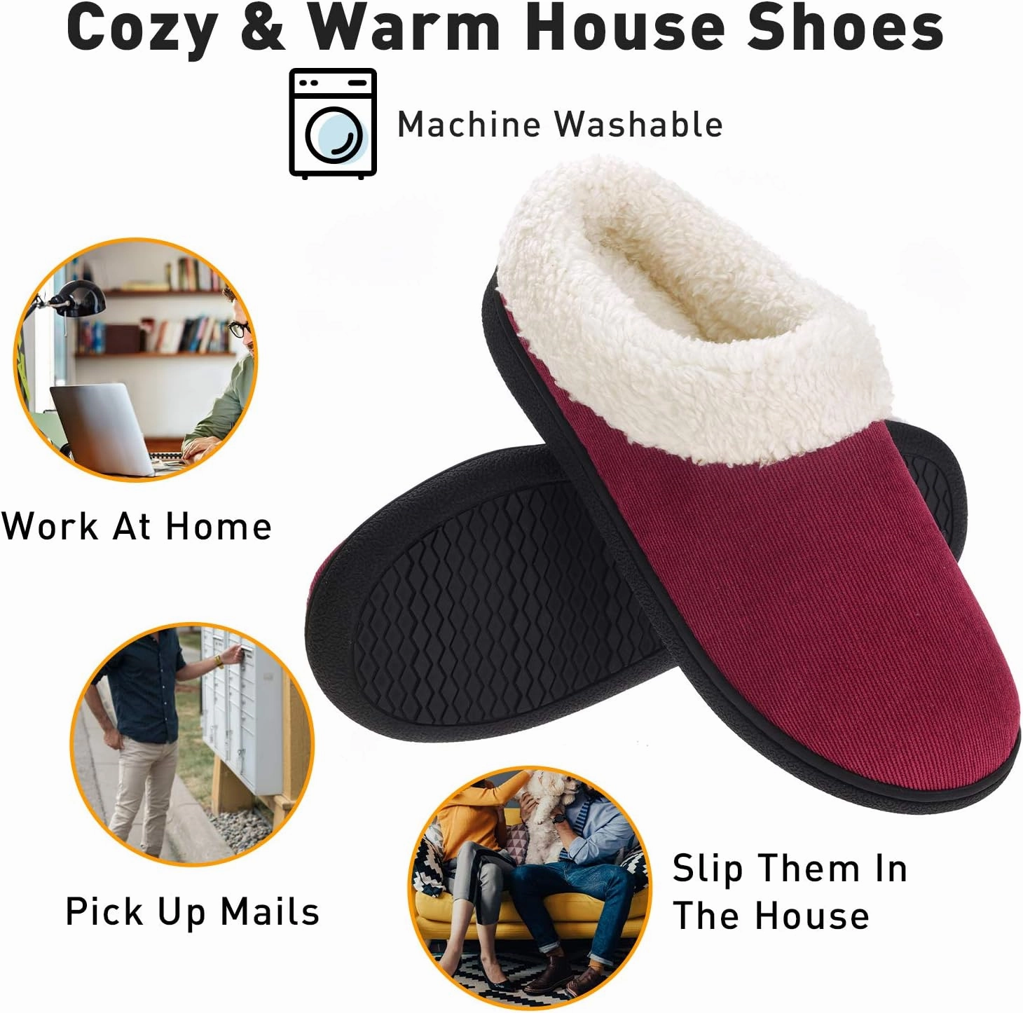 VONMAY Fuzzy House Slippers for Women Memory Foam Slippers with Fleece Collar Indoor Outdoor