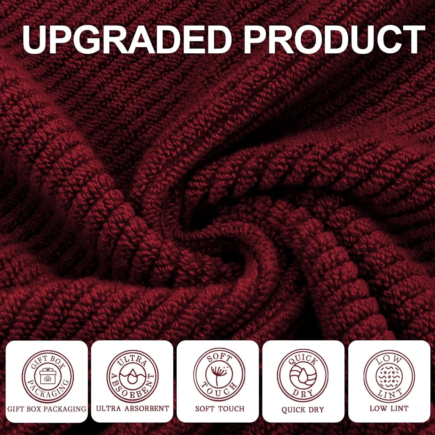 VOOVA & MOVAS Burgundy Towel Set - 100% Cotton | Lightweight | Soft | Quick Dry, 6 Piece Towel Set,2 Large Bath 30"x56", 2 Hand 18"x28", 2 Washcloths 13"x13", Towels Gift Set, Red Towels