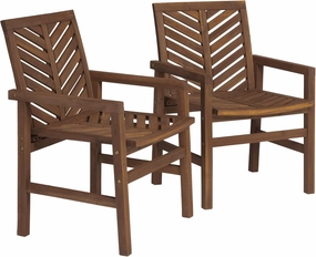 Walker Edison 2 Piece Outdoor Patio Chevron Wood Chair Set All Weather Backyard Conversation Garden Poolside Balcony, Set of 2, Dark Brown