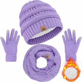 Warm Fleece Knit Winter Hat, Scarf & Touch Screen Gloves Set - Unisex Adult Winter Gifts