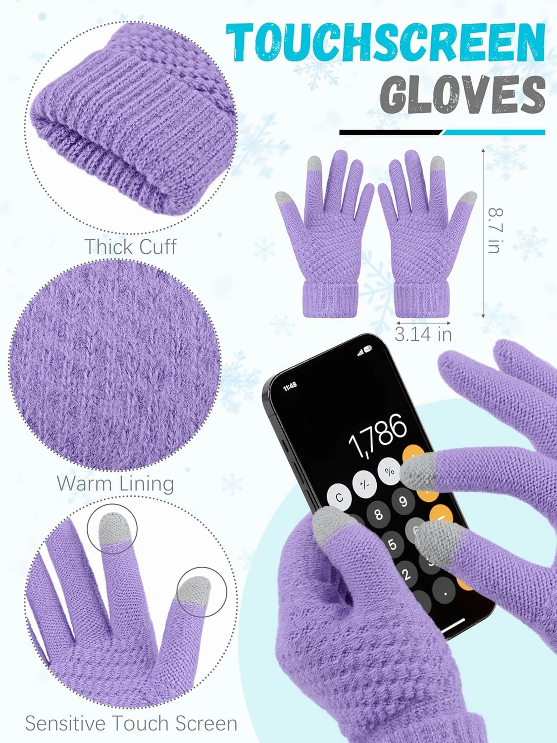 Warm Fleece Knit Winter Hat, Scarf & Touch Screen Gloves Set - Unisex Adult Winter Gifts