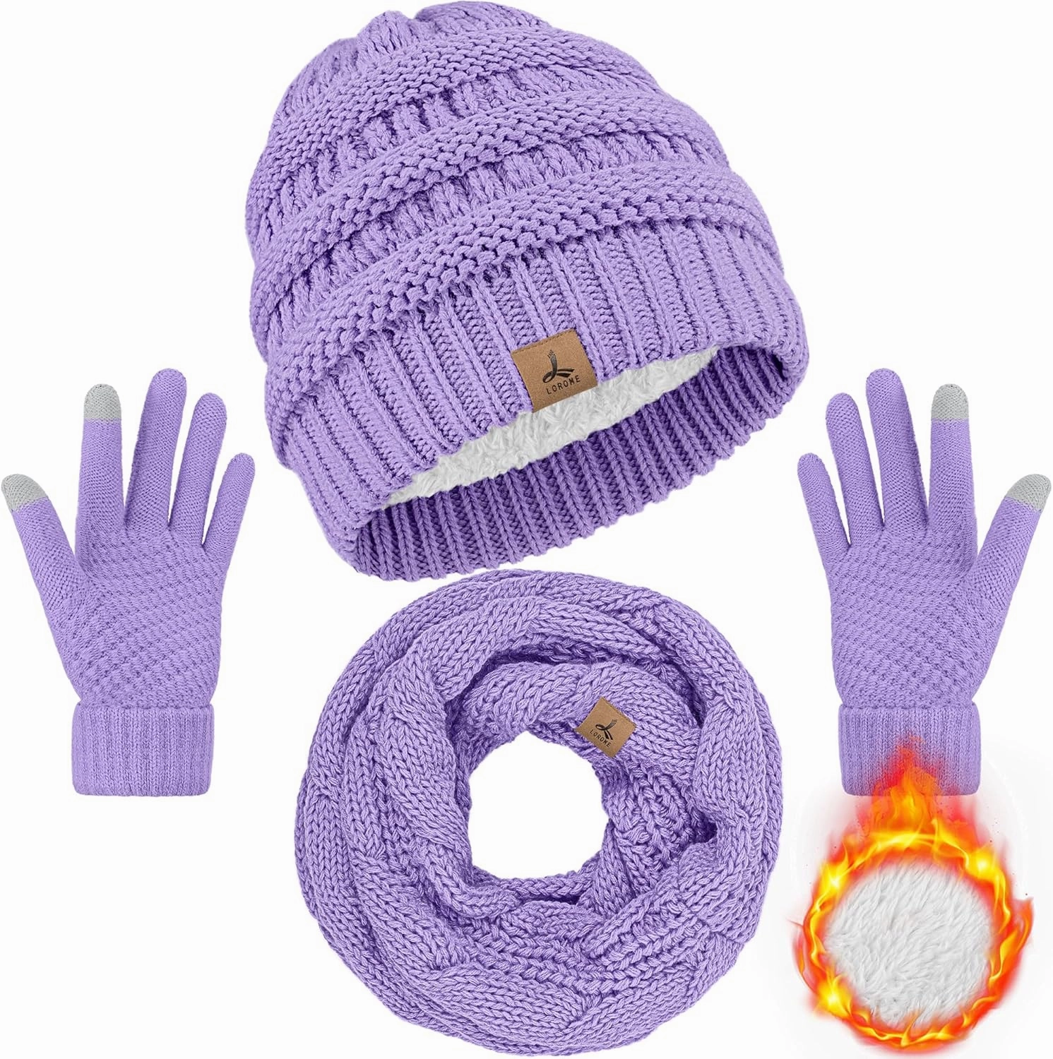 Warm Fleece Knit Winter Hat, Scarf & Touch Screen Gloves Set - Unisex Adult Winter Gifts