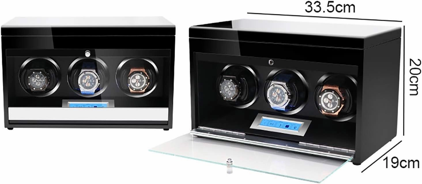 Watch Winders - Wooden Watch Storage Case Smart Watches Winder with Led Light Mechanical Watch Automatic Shaker with Access Control Watch Winding Box Watch Winder Display Watch Box (Black Paint 3)