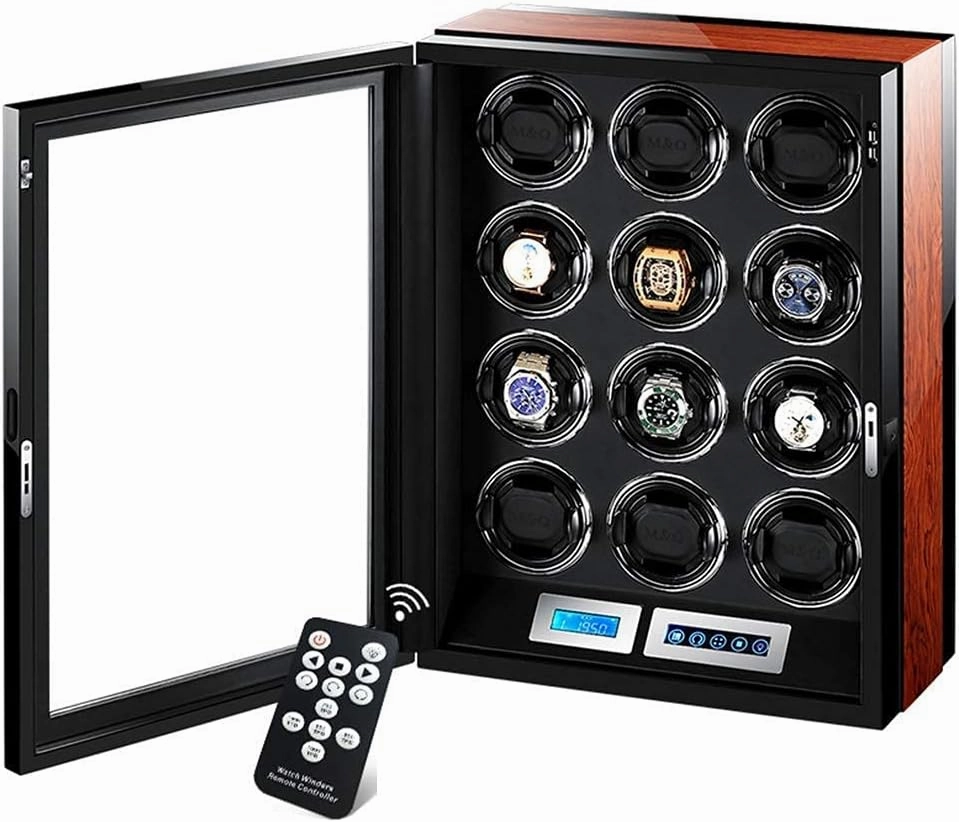 Watch Winders Automatic LCD Touch Screen Display,with Remote Control Built-in LED Illumination,12 Winding Spaces Powered by Extremely Quiet Motor Good
