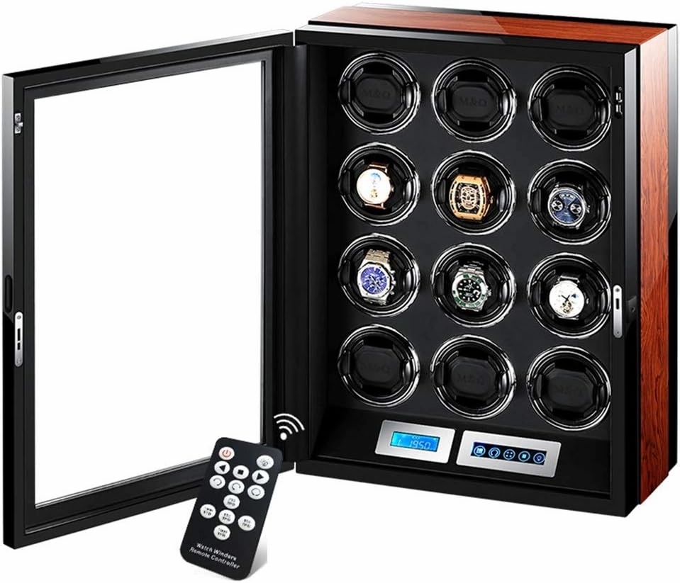 Watch Winders Automatic LCD Touch Screen Display,with Remote Control Built-in LED Illumination,12 Winding Spaces Powered by Extremely Quiet Motor Watch Winder for Automatic Watches
