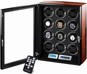 Watch Winders Automatic LCD Touch Screen Display,with Remote Control Built-in LED Illumination,12 Winding Spaces Powered by Extremely Quiet Motor Watch Winder Watch Box